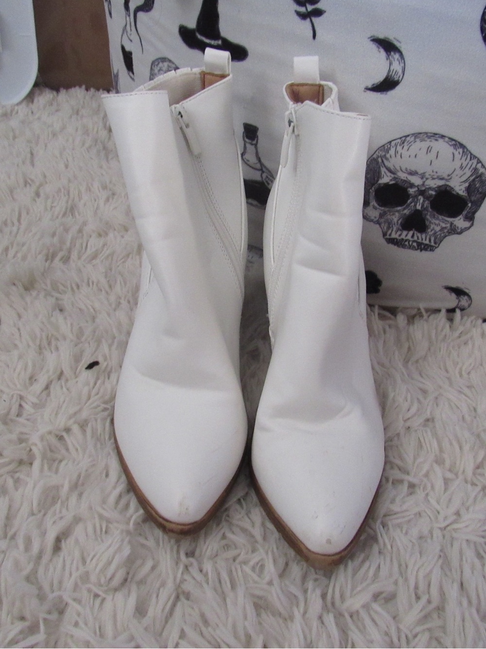 Windsor White Pointed Toe Ankle Heeled Boots